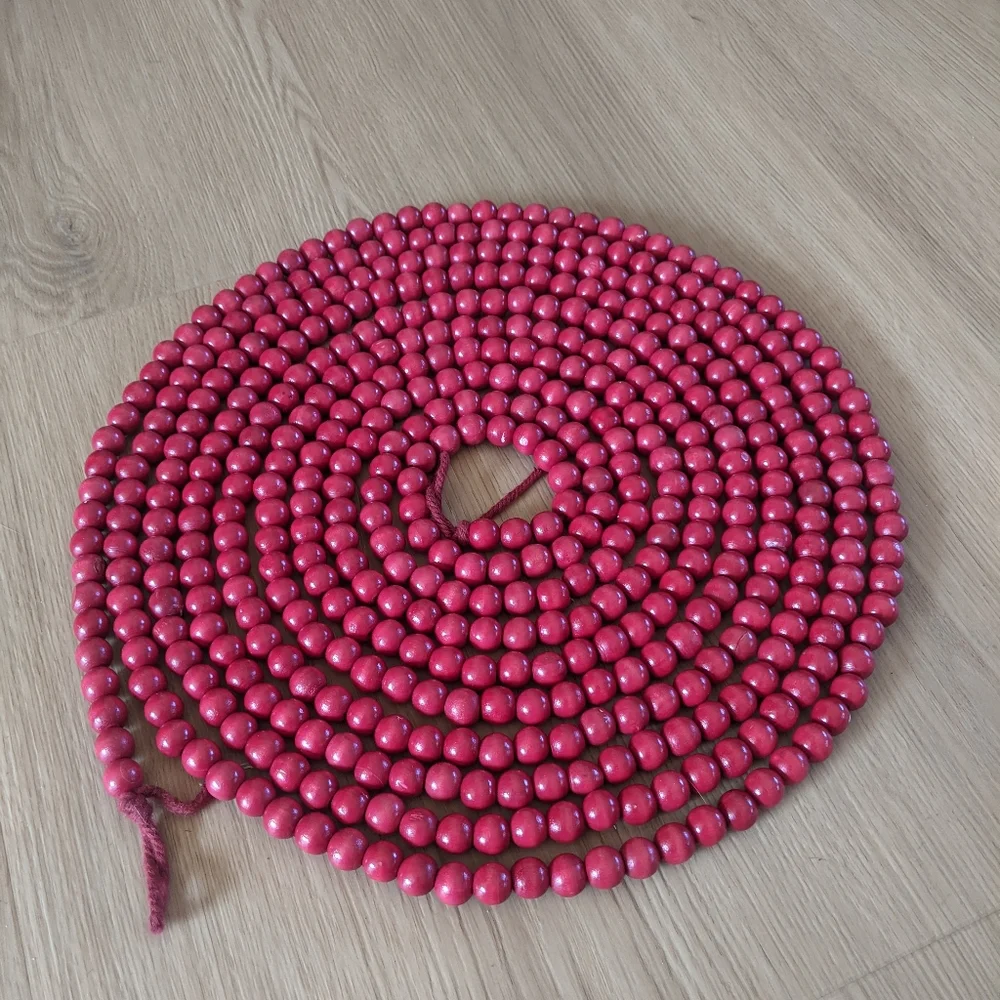 20ft cranberry red wood beads garland